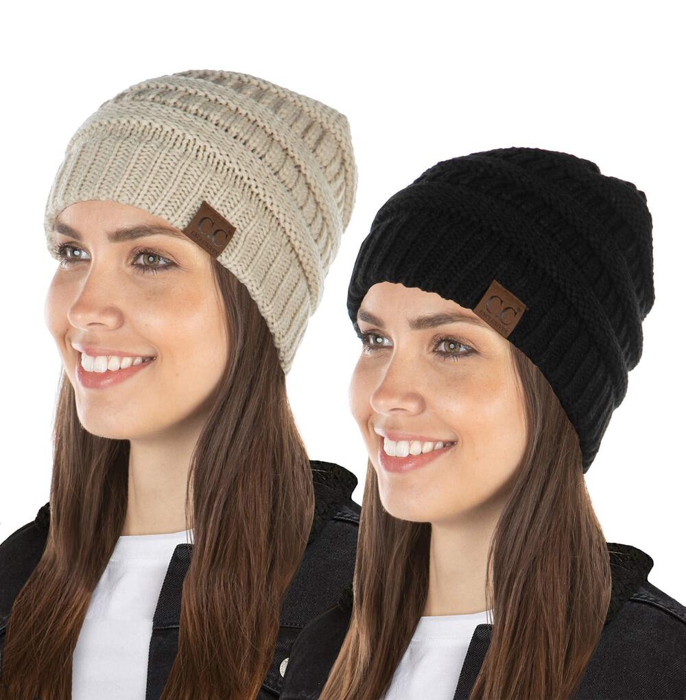 1006 Regular 2-Pack Beanie Bundle: Solid - Black, Beige